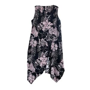 Tiki Palm Tropical Batik Floral Handkerchief Hem‎ Midi Dress Black Pink XLG